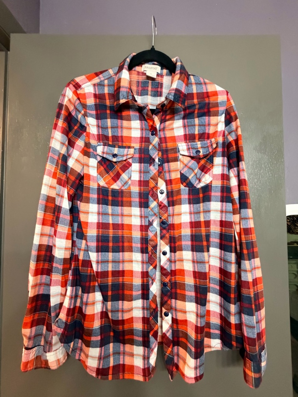 Passport Orange Red Navy Plaid Shirt